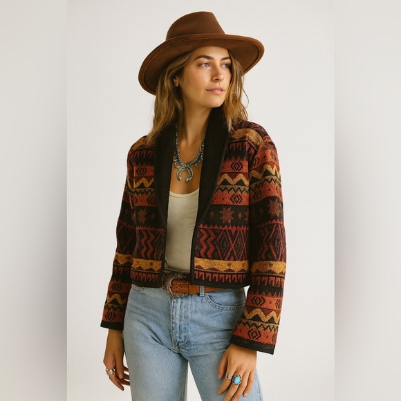 New Identity Jackets & Blazers - vintage SOUTHWESTERN AZTEC jacket blazer cotton western silver buckle colorful L